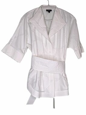 Worth New York White Textured Wrap Top/Jacket with Wide Tie Waist Sash